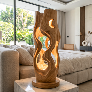 Sculptural Wood Table Lamp with Organic Cutouts