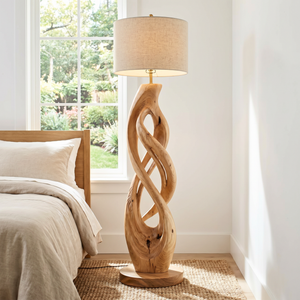 Handcrafted Wood Floor Lamp with Interlaced Ribbon Base