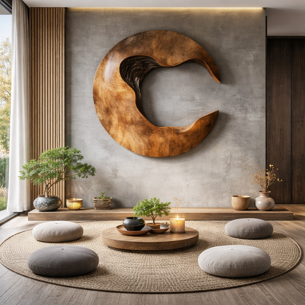 Modern Organic Open Center Solid Wood Wall Sculpture for Living Room