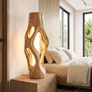 Organic Column Wood Table Lamp with Flowing Cutouts
