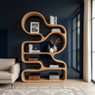Organic Solid Wood Bookshelf with Cloud-Shaped Open Shelves