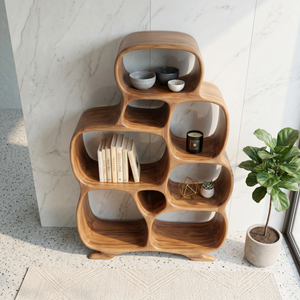Organic Solid Wood Bookshelf with Rounded Open Compartments