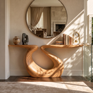 Console Table Solid Wood with Sculptural Split Top Loop Base for Entryway Decor