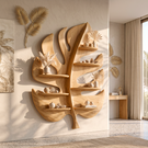 Tropical Leaf Solid Wood Wall Shelf with Organic Sculptural Display Shelves