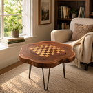 Handcrafted Live Edge Solid Wood Chess Coffee Table with Hairpin Legs