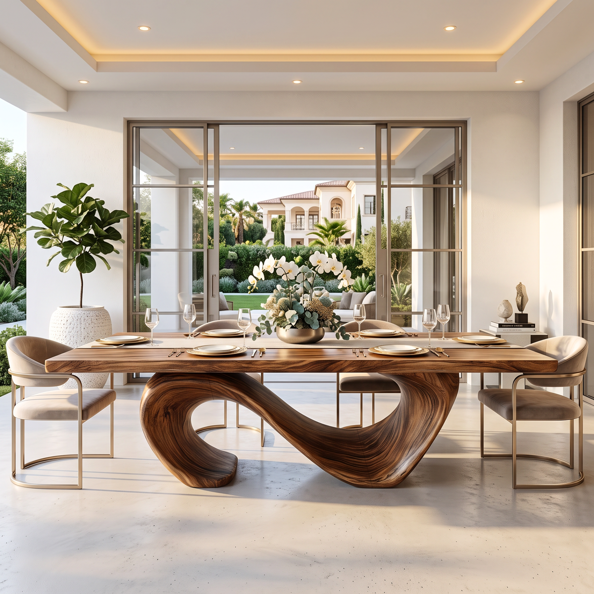 Dining Table Sculptural Infinity Base with Solid Wood Top