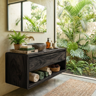 Minimalist Floating Solid Wood Bathroom Vanity with Seamless Organic Frame