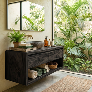 Minimalist Floating Solid Wood Bathroom Vanity with Seamless Organic Frame