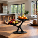 Handcrafted Solid Wood Two-Tier Fruit Bowl with Sculptural Wishbone Branch Stand
