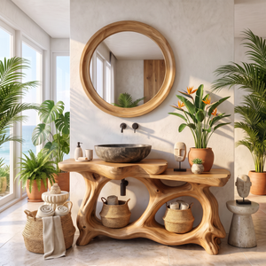 Bathroom Vanity Solid Wood with Sculptural Double Arch Base