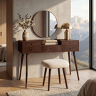 Mid Century Modern Wood Vanity Table with Drawers for Minimalist Bedrooms