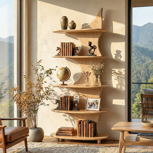 Sculptural Solid Wood Bookshelf with Organic Curved Shelves for Modern Interiors