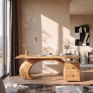 Sculptural Solid Wood Desk with Curved Support and Two Drawer Storage