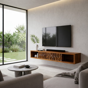 Luxury Sculptural Solid Wood Floating TV Console