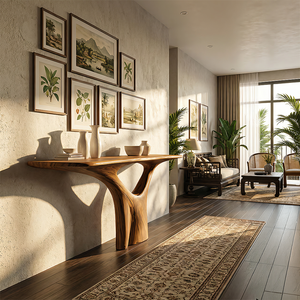 Solid Wood Sculptural Console Table with Tree Base
