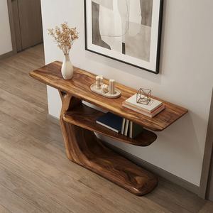 Organic Solid Wood Entryway Console with Sculpted Base
