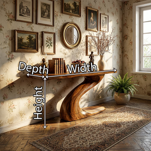 Floating Solid Wood Console Table with Curved Sculptural Base