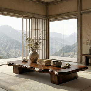 Solid Wood Live Edge Tea Table for Zen Tatami and Japandi Spaces