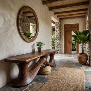Handcrafted Organic Wood Console Table Sculptural Modern Entryway Table
