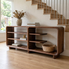 Solid Wood Rounded Console Sideboard with Open Display Shelves