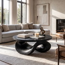 Coffee Table Solid Wood with Sculptural Intertwined Loop Base
