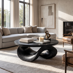 Coffee Table Solid Wood with Sculptural Intertwined Loop Base