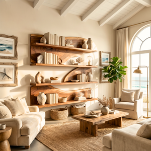 Modern Floating Wooden Shelves Sculptural Wall Mounted Shelf Set