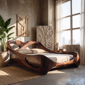 Sculptural Solid Wood Bed Frame with Organic Curved Headboard