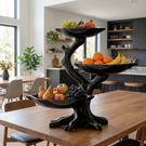 Branching Solid Wood Fruit Bowl Centerpiece with Three Elevated Display Trays