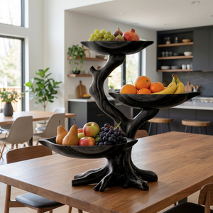 Branching Solid Wood Fruit Bowl Centerpiece with Three Elevated Display Trays