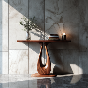Sculptural Solid Wood Console Table with U-Shaped Pedestal Base