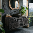 Hand Carved Solid Wood Bathroom Vanity with Flowing Organic Grain Design