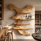 Wall Mounted Solid Wood Wine Rack with Sculptural Tree Form Shelves