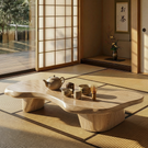 Solid Wood Organic Tea Table for Japandi Zen Living Spaces