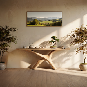 Sculpted Cross-Leg Solid Wood Console Table in Natural Finish