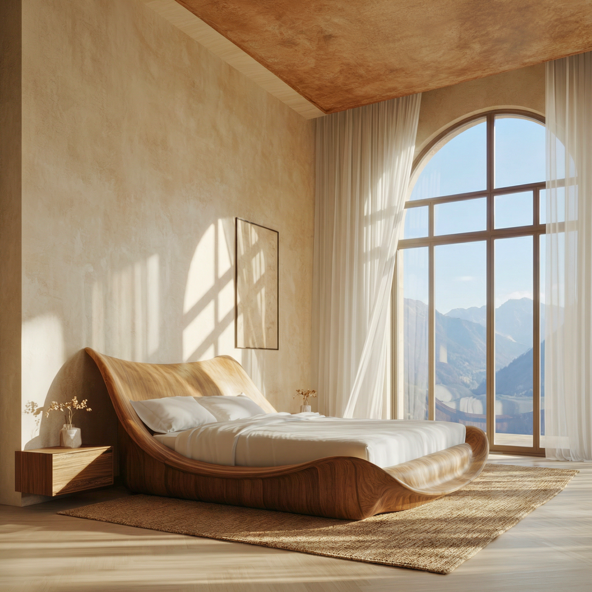 Wave Solid Wood Bed Frame for Modern Bedroom