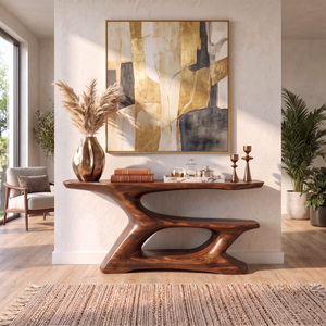 Console Table Solid Wood with Sculptural Tiered Arch Base