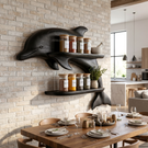 Solid Wood Dolphin Spice Rack with Double Shelf Wall Storage for Kitchen