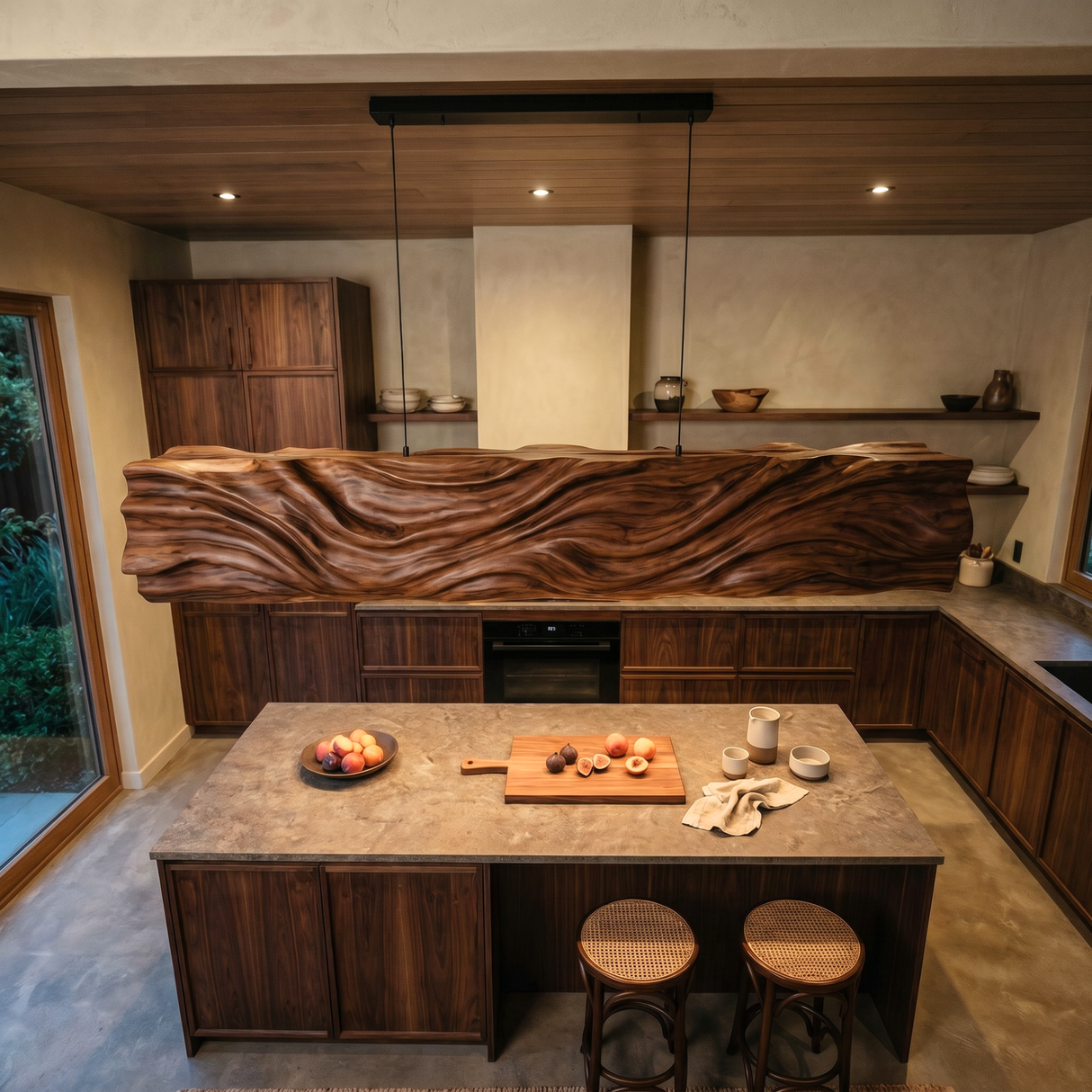 Handcrafted Organic Wood Pendant Light with Flowing Carved Texture
