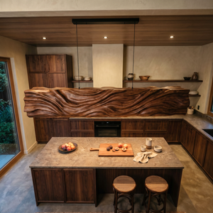 Handcrafted Organic Wood Pendant Light with Flowing Carved Texture
