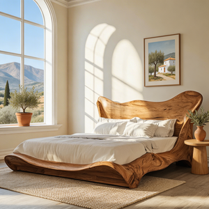 Sculptural Wood Bed with Flowing Organic Silhouette