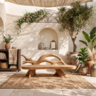 Sculptural Solid Wood Garden Bench with Organic Open Backrest