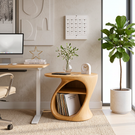 Organic Solid Wood Side Table with Open Shelf and Vinyl Record Storage
