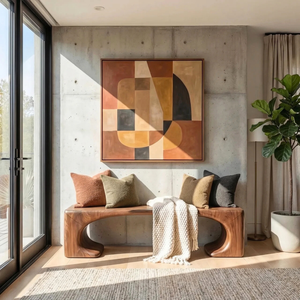 Organic Wood Bench with Sculptural Open Arch Base for Modern Interiors
