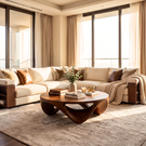 Coffee Table Solid Wood with Sculptural Triple Loop Base for Living Room