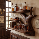 Handcrafted Solid Wood Wall Mounted Bar Shelf with Organic Open Display