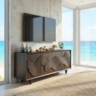 Solid Wood TV Cabinet with Wave Carved Doors for Organic Modern Interiors