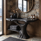 Bathroom Vanity Solid Wood with Organic Trunk Pedestal and Side Shelf for Powder Room