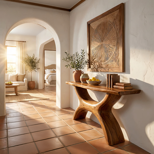 Solid Wood Sculptural Console Table for Organic Modern Entryway