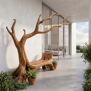 Handmade Natural Tree Wooden Bench Sculpture